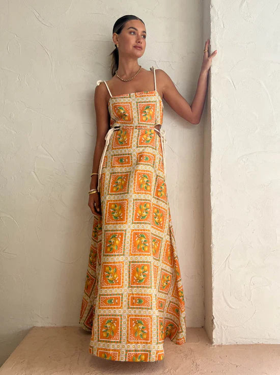 Vestido Antonieta™ Largo de Tonos Naranjas