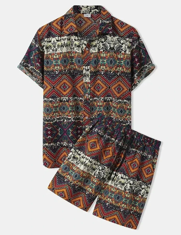 Conjunto de camisa y pantalón corto de estilo étnico