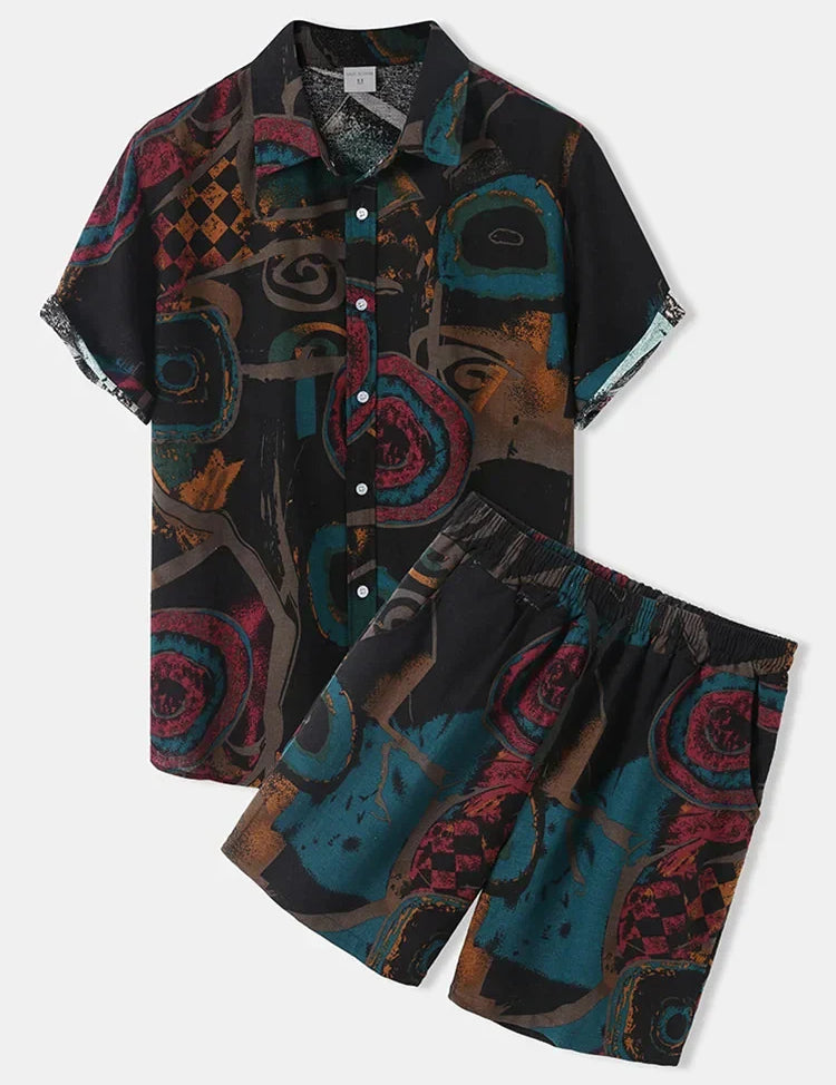 Conjunto de camisa y pantalón corto de estilo étnico