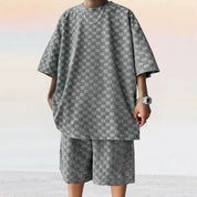 Conjunto de pantalón corto a cuadros jacquard oversize