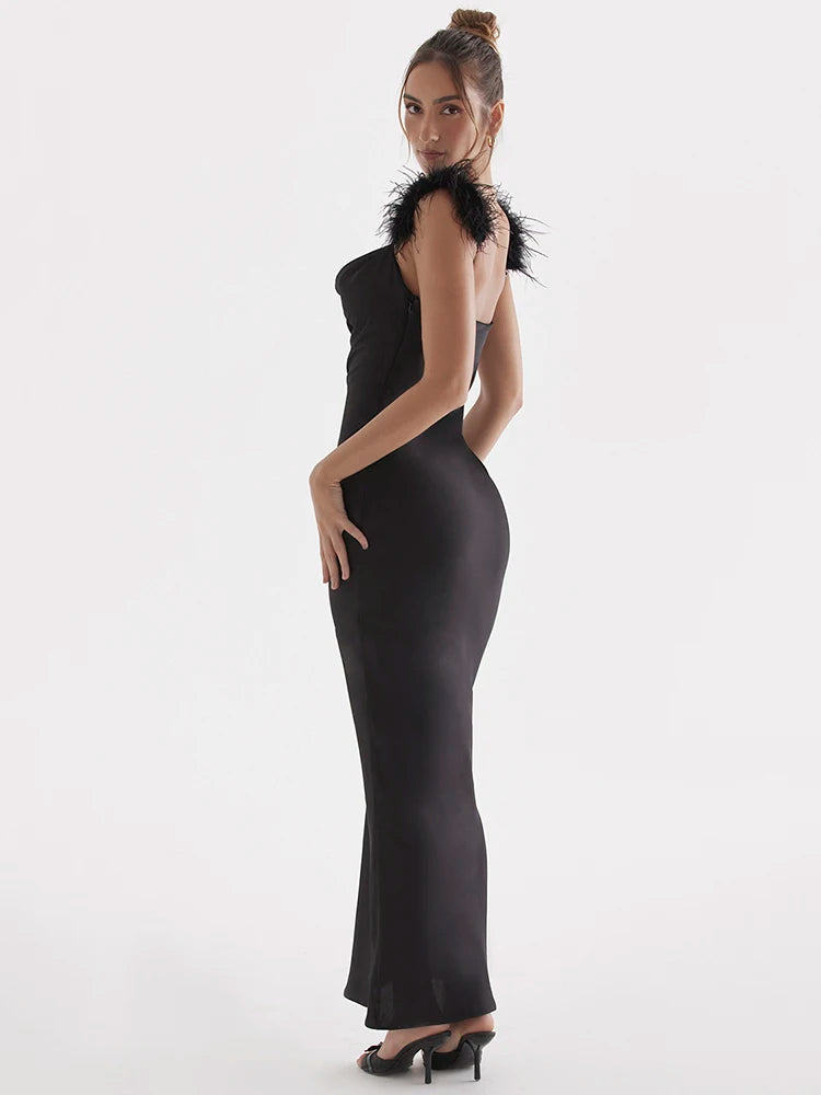 Tia ™ maxi vestido con tirantes de plumas