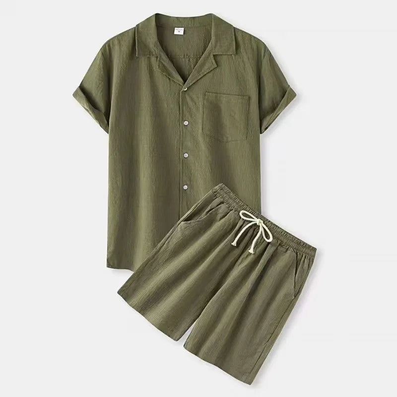 Conjunto de pantalón corto de lino con botones