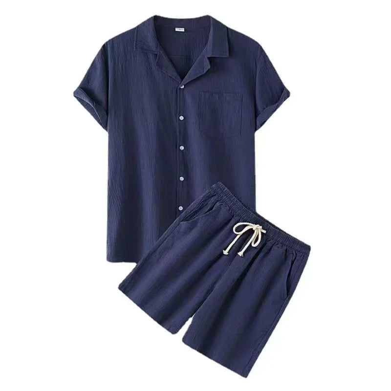 Conjunto de pantalón corto de lino con botones