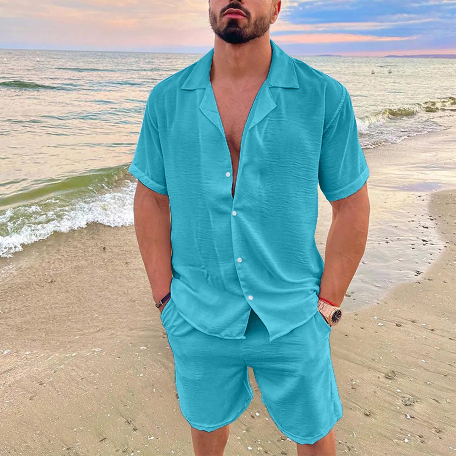 Conjunto de pantalón corto de lino para playa